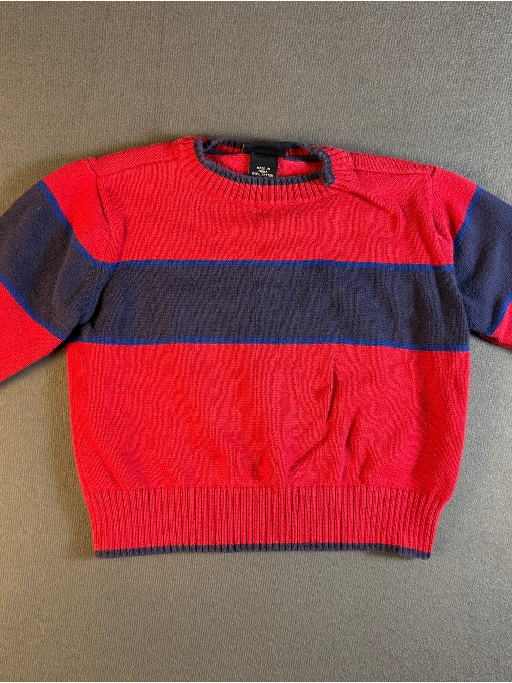 Nautica Red and Navy Striped Crewneck Sweater